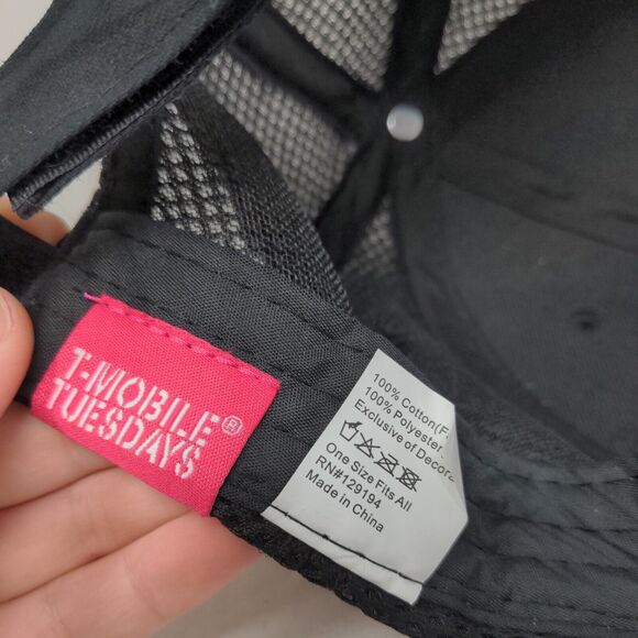 T Mobile Tuesdays Women's Mesh Back Strapback Hat Black Pink OSFA - Picture 7 of 7